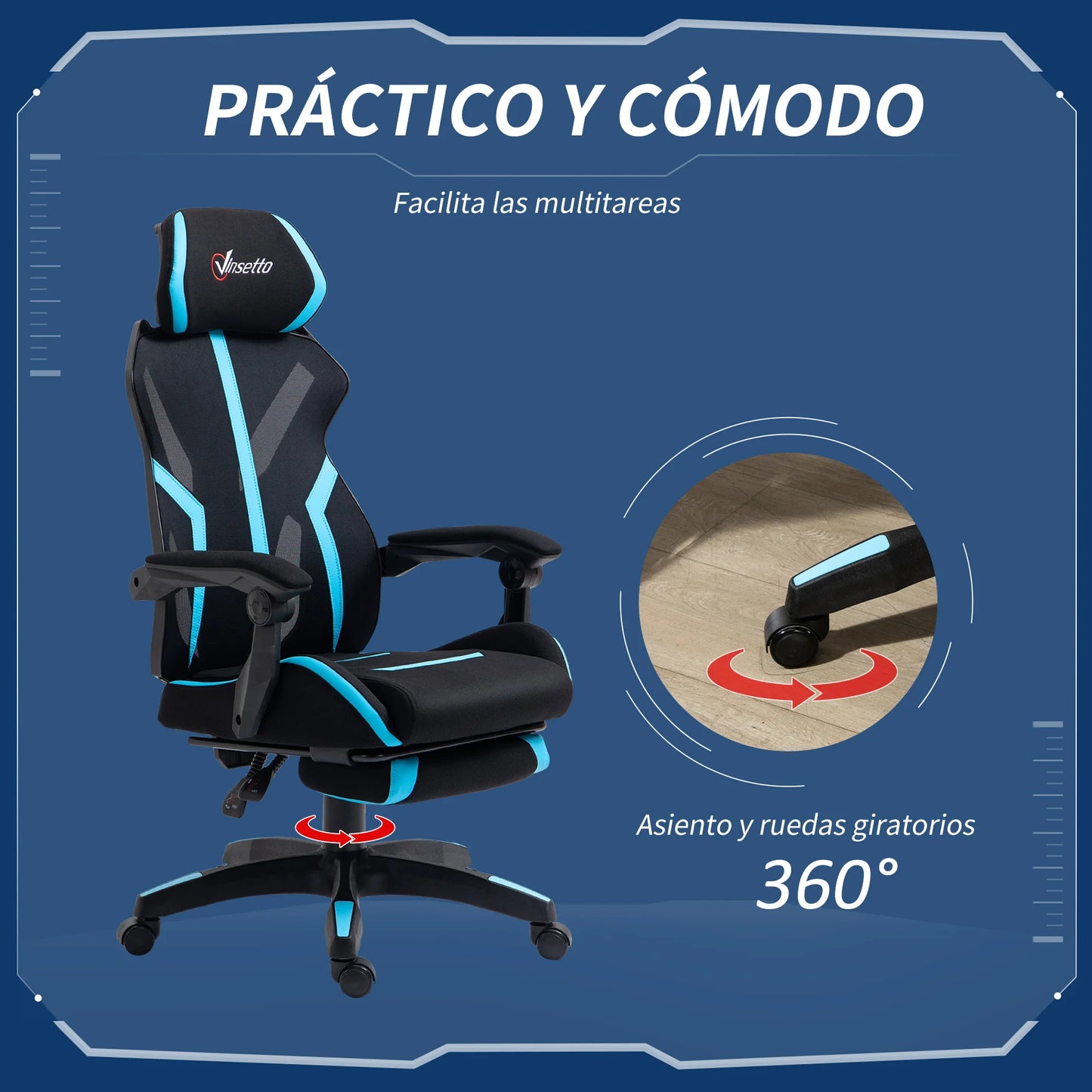 Vinsetto Ergonomic Gaming Chair with Retractable Footrest, Height Adjustable Reclining Office Chair with Lumbar Support