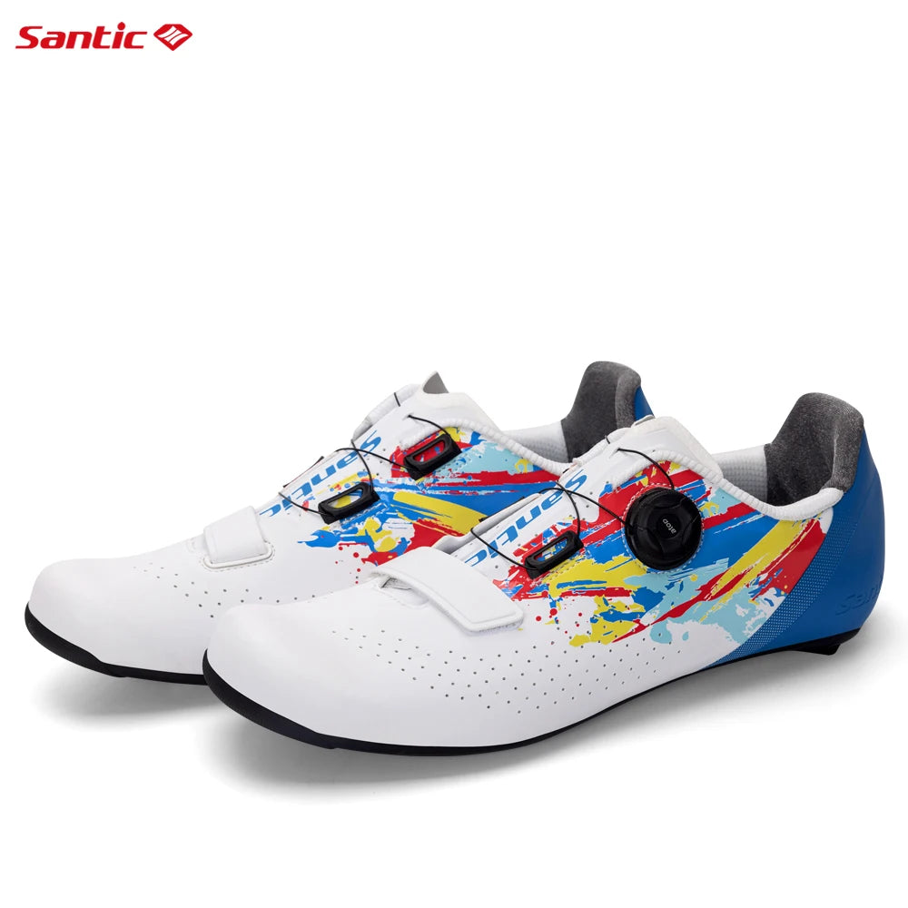 Santic Mens Cycling Shoes 2025 New Glass Fiber Nylon Sole Outdoor Pro Road Racing Shoes Auto-lock Road Riding Bicycle Sneakers