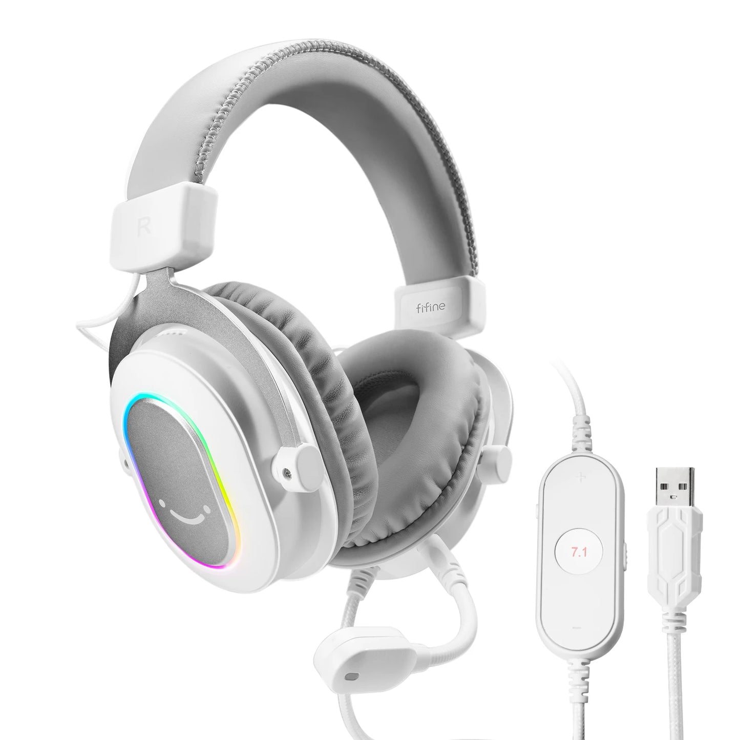 Fifine Dynamisches RGB-Gaming-Headset mit Mikrofon Over-Ear-Kopfhörer 7.1 Surround Sound PC PS4 PS5 3 EQ-Optionen Game Movie Music – H6