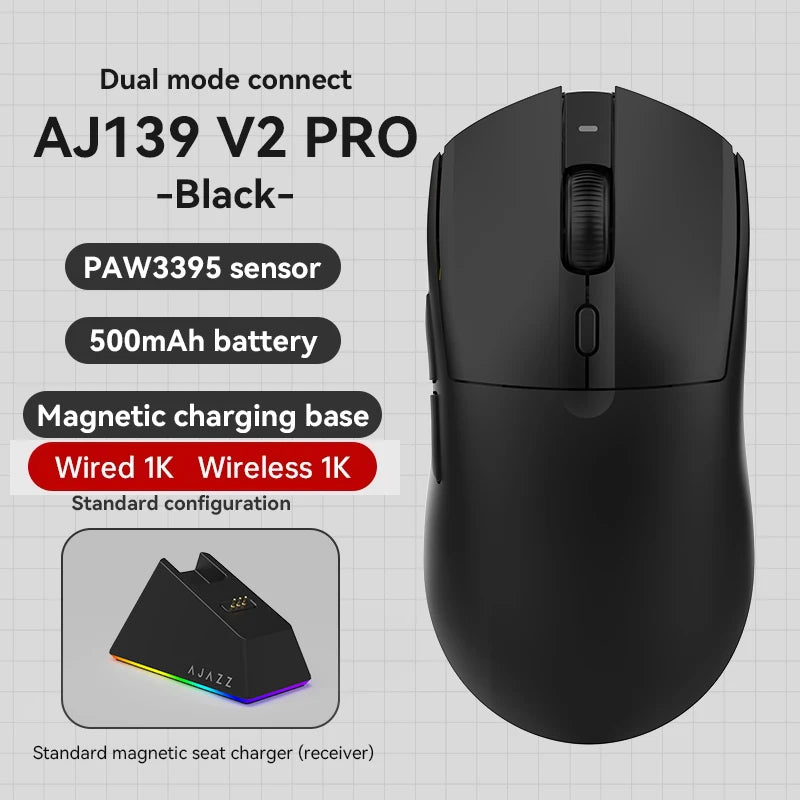 AJAZZ AJ139Pro/AJ139V2MC vezeték nélküli egér PMW3395/PAW3311 chipkészlettel, 12000-26000Dpi, professzionális gamer egér