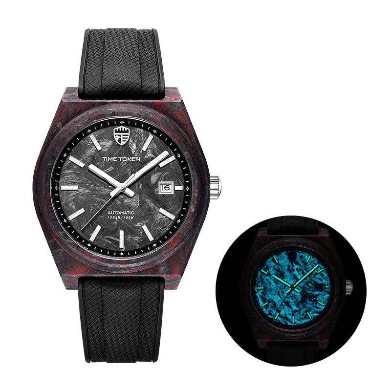 Orologio automatico luminoso in fibra di carbonio da 40mm, di lusso, impermeabile 100m, orologio subacqueo automatico da uomo con movimento Japan Miyota 8215