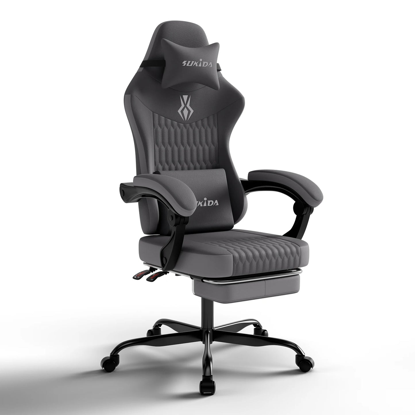 SUKIDA Gaming Chair Ergonomic Gamer Chair with Footrest, Adjustable Lumbar Support Pillow, Reclining Office Chair for Gaming & Work