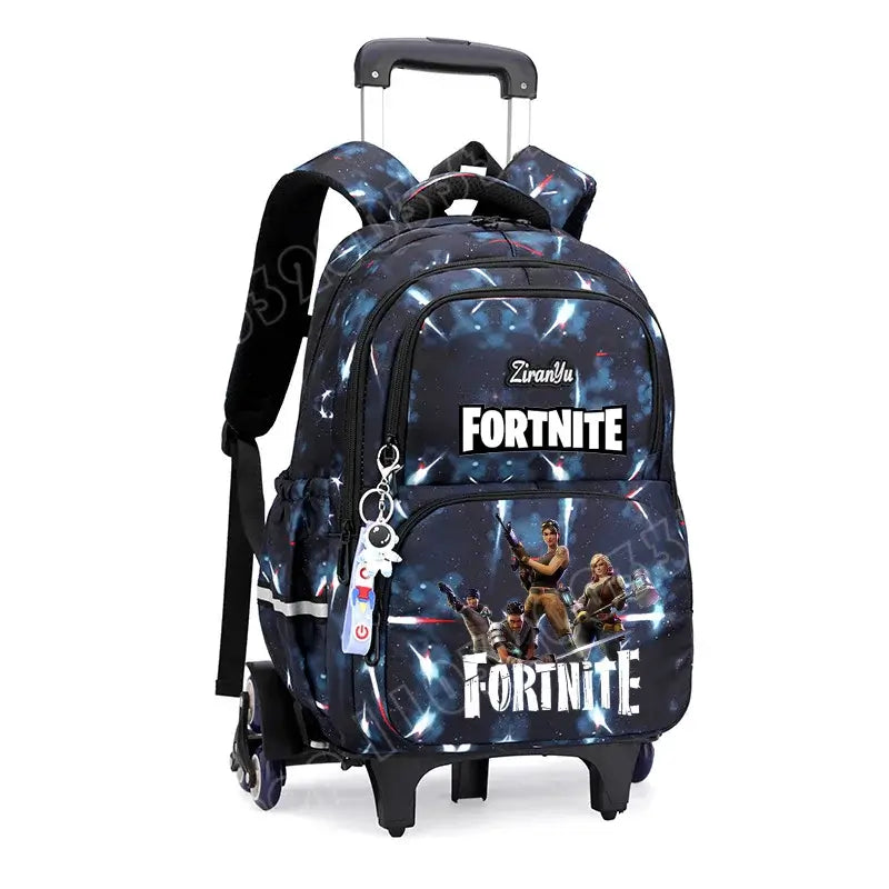 Fortnite-Trolleytasche – leichtes Treppensteigen, Anime-Design, wasserfester Rucksack mit Rollen, großes Fassungsvermögen, Schultasche für Schüler, lässige Reisetasche