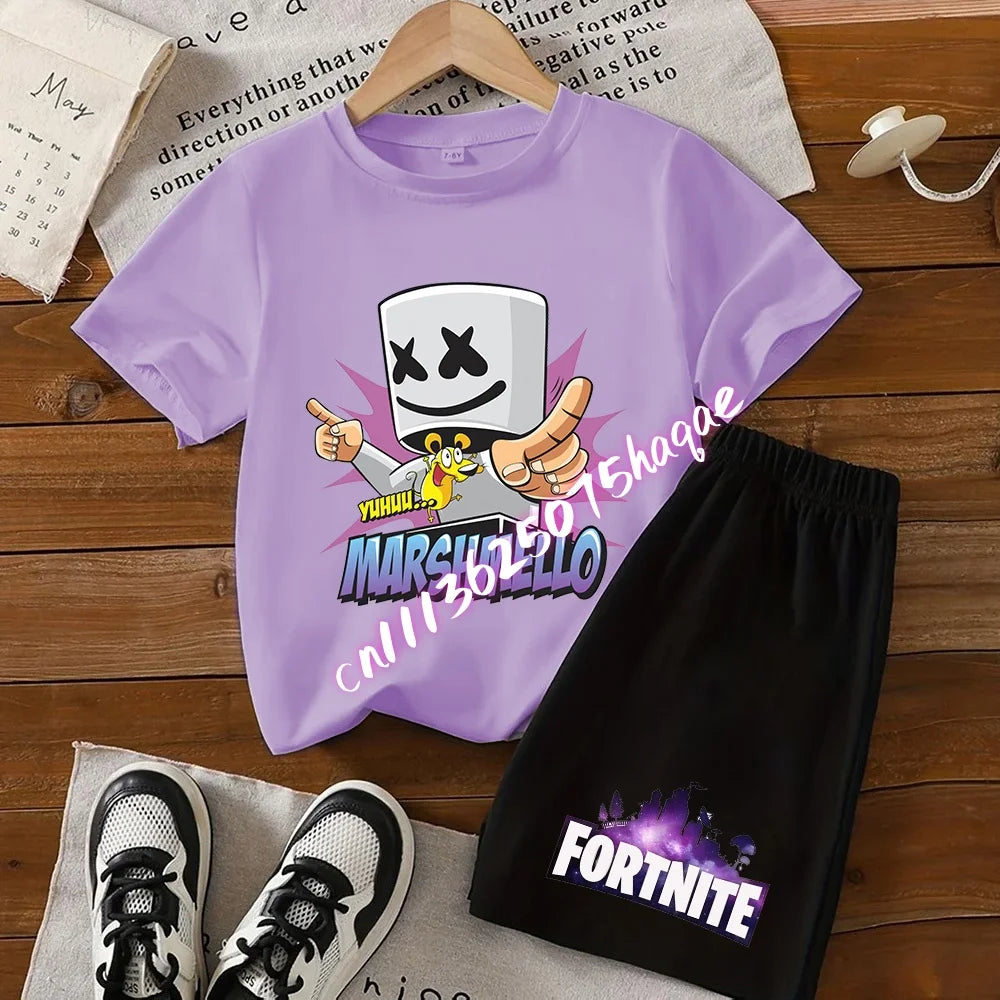 Fortnites Kids T Shirt Shorts Set Cartoon Figure Printed T Shirts Children Tops Summer Casual Sportswear Kids Boys Clothing