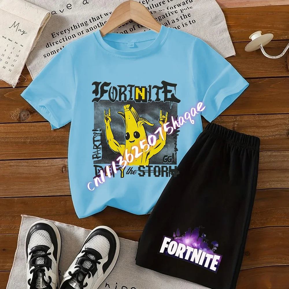 Fortnite Series T-Shirt- und Shorts-Set für Kinder, Hot-Game-Oberteil und Hose, sommerliches, niedliches Homewear-Loungewear-Outfit, Geburtstagsgeschenk