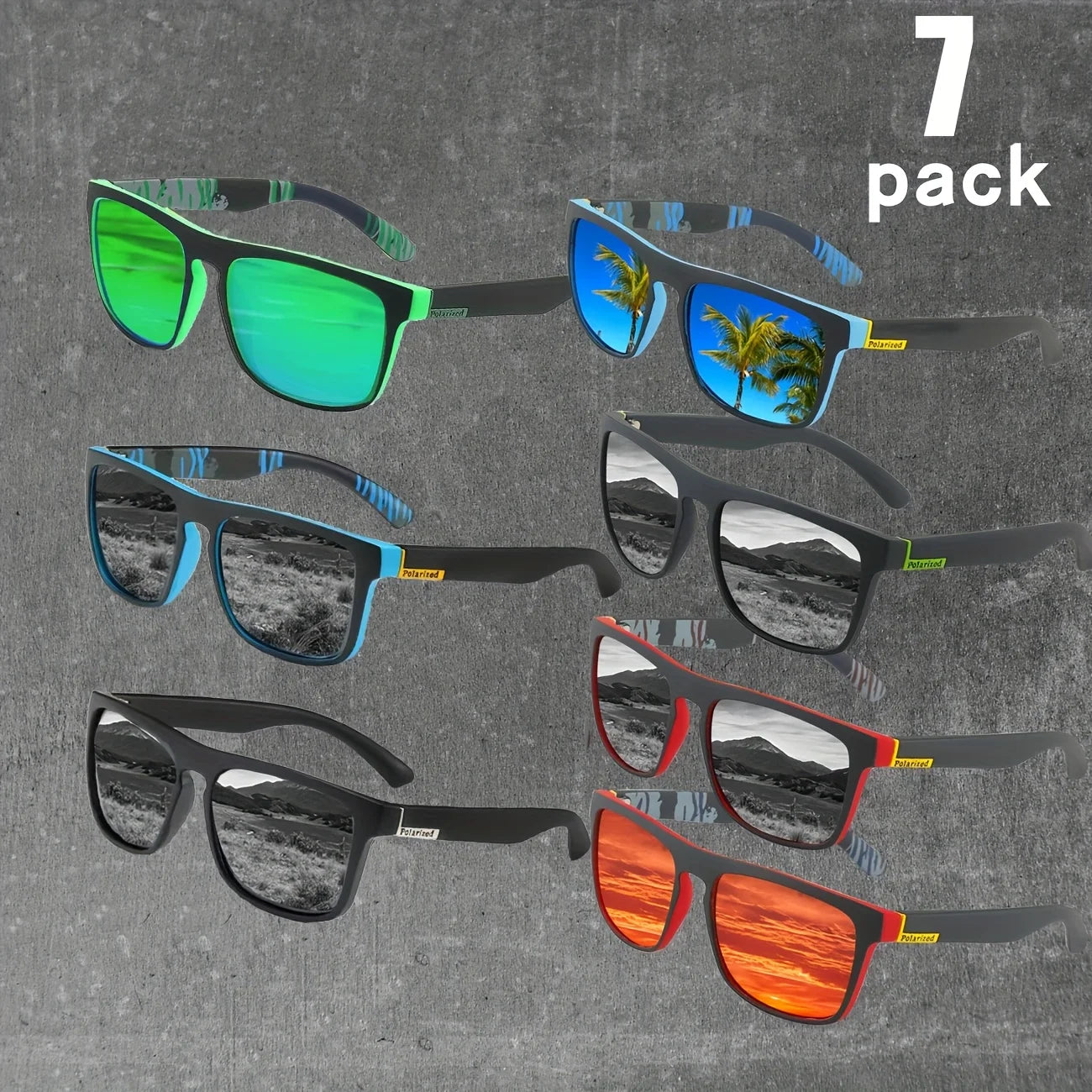 7Pairs Special Offer Square Polarized Sunglasses Anti Glare Sun Shades For Summer Party Vacation Travel Driving Fishing Glasses