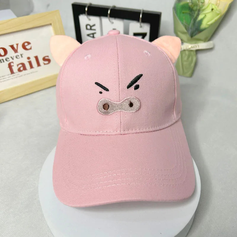 1pc,Cute Cartoon 3D Plush Ears Baseball Cap - Shin-chan & Pig Embroidery Casual Trendy Hat.