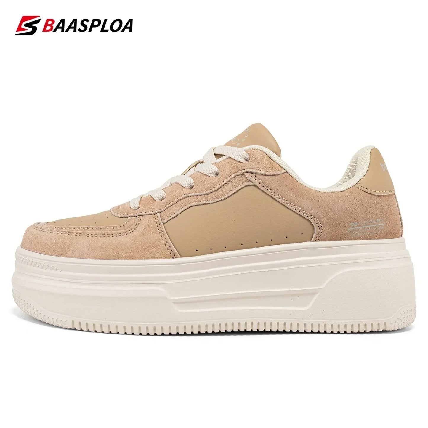 Baasploa Women’s Platform Sneakers Fashion Leather Casual Thick-Soled Shoes for Women Comfort White Skateboarding Shoes Non-Slip