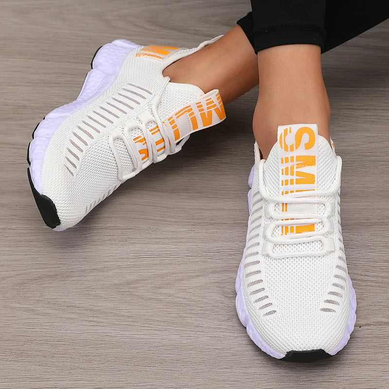 Zapatillas deportivas de mujer de malla, ligeras, con suela suave, correa para jogging, transpirables, de moda, para caminar, deportivas informales, de tenis, planas, para hombre
