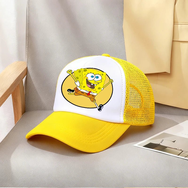 Cute SpongeBobs Baseball Cap Movie Cartoon Round Role Boy Girl Kids Adult Sport Casual Sunshade Adjustable Anime Peaked Mesh Hat