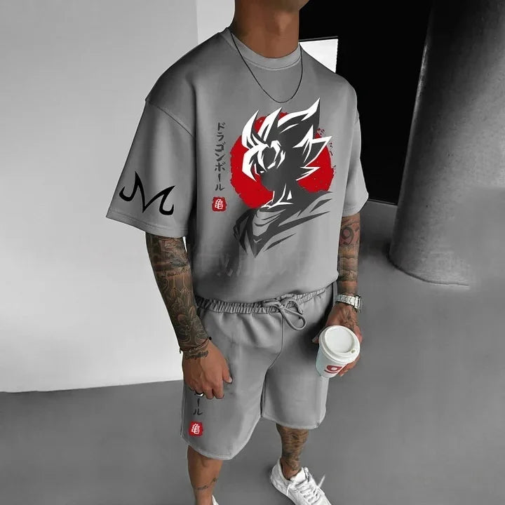 2026 Cartoon Dragon Ball T-shirt til børn, top med T-shirt og shorts, todelt sæt, sommer-T-shirt til drenge + shorts, strandshorts