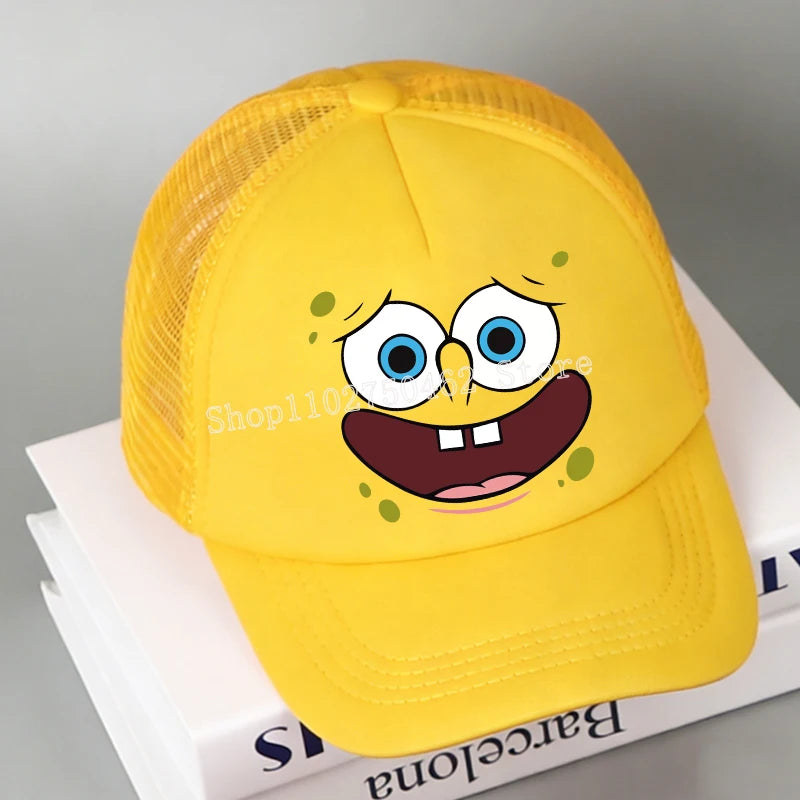 SpongeBobs Baseball Cap Kids Adult Kawaii Expression Sun Hat Summer Breathable Mesh Sunbonnet Outdoor Sports Headgear Gift New