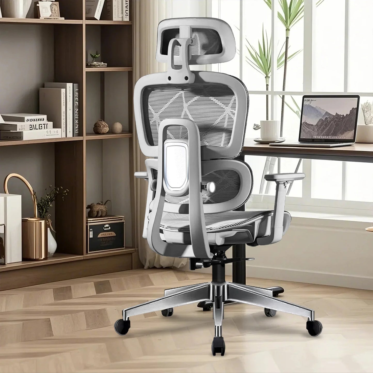 Ergonomic Office Chair Lumbar Support & Neck Pillow Soft Padded Armrests Breathable Mesh Multi-Position Height Adjustment Comfor