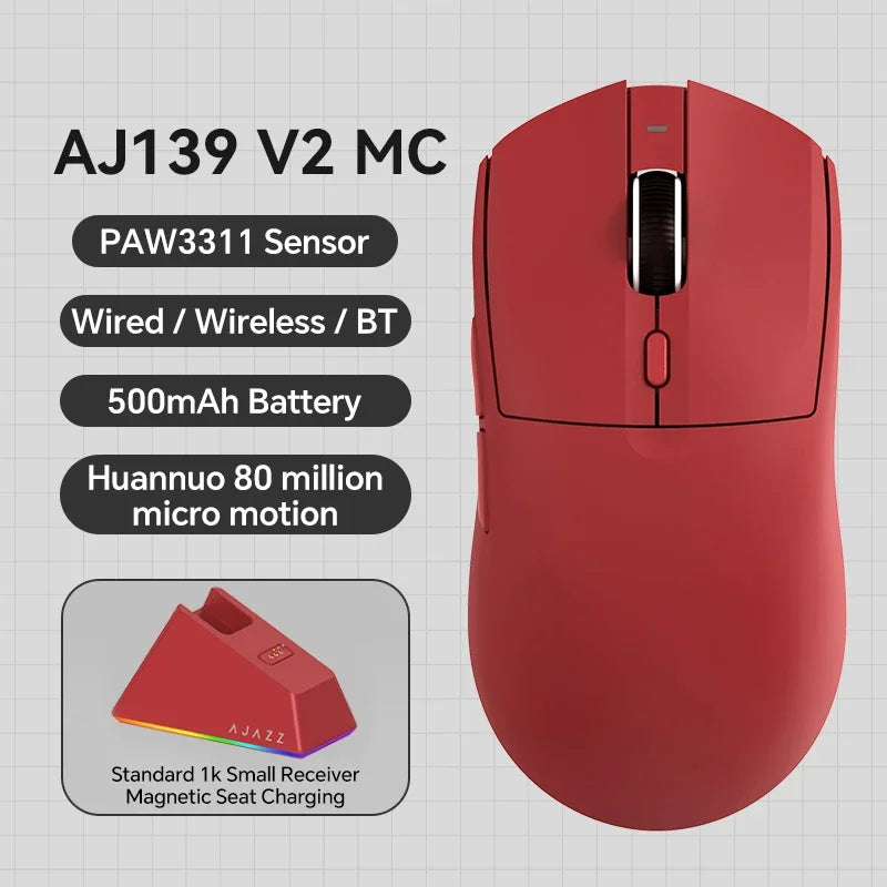 Bezdrátová herní myš AJAZZ AJ139 V2 MC/AJ139 PRO se senzorem PAW3311/PAW3395, 12000DPI/26000DPI, 500mAh, Bluetooth myš pro PC