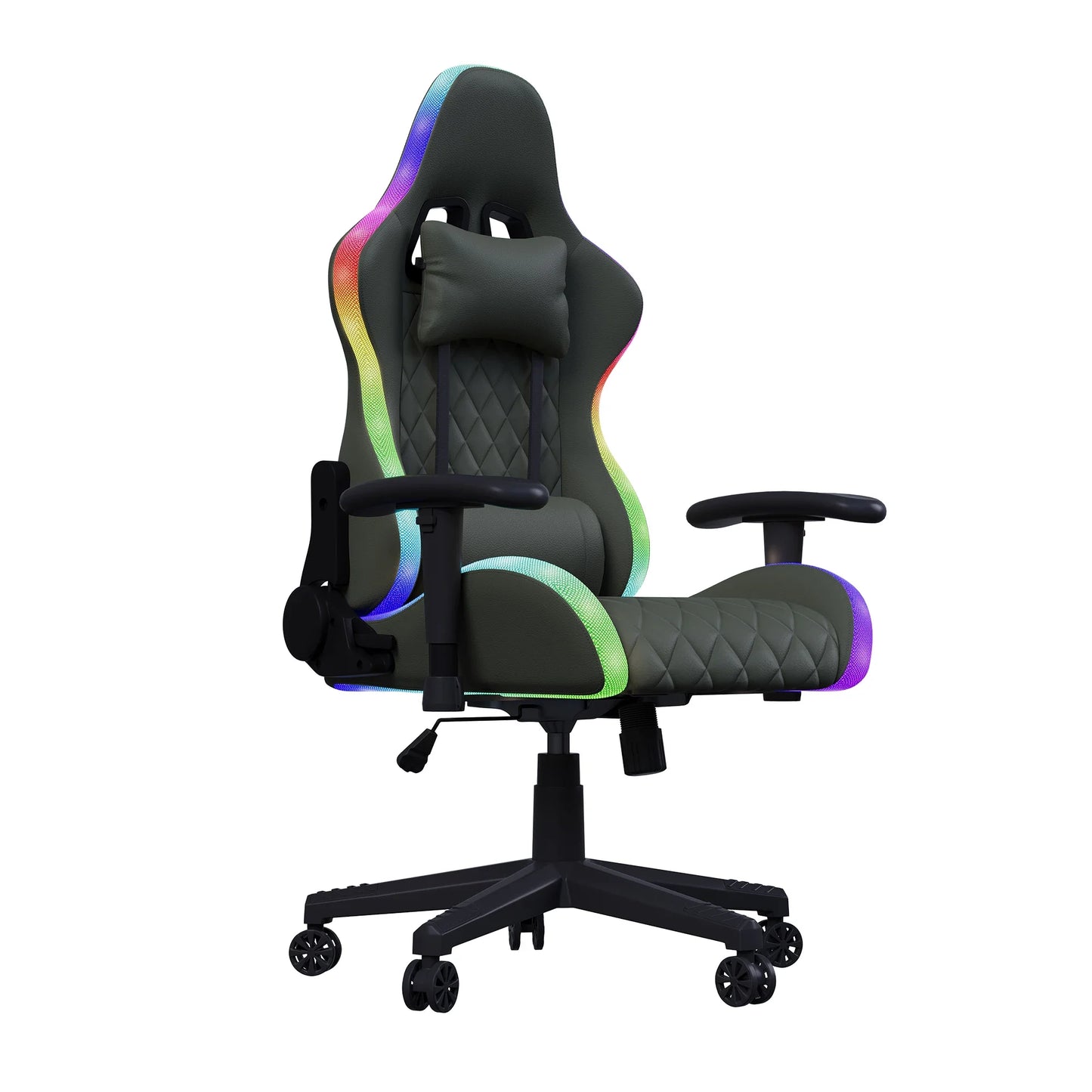 Rosahqnda LED Gaming Chair Ergonomic PU Leather Office Chair with Adjustable Backrest, Lumbar Support, Headrest & Footrest
