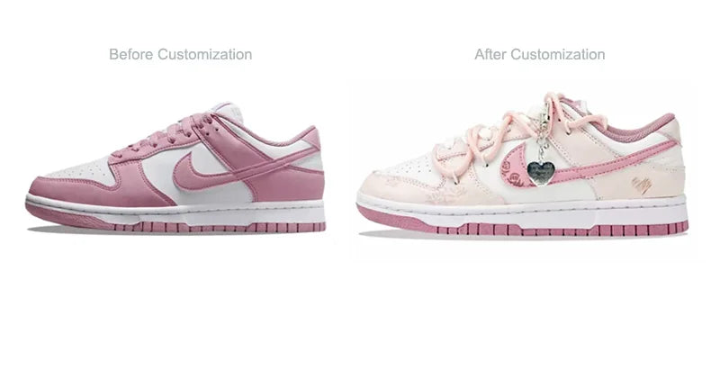 Custom Sneakers Nike Dunk "Honeyed Rose" New Chinese Style Hand-Painted Heart Low-Top Women's Skate Shoes