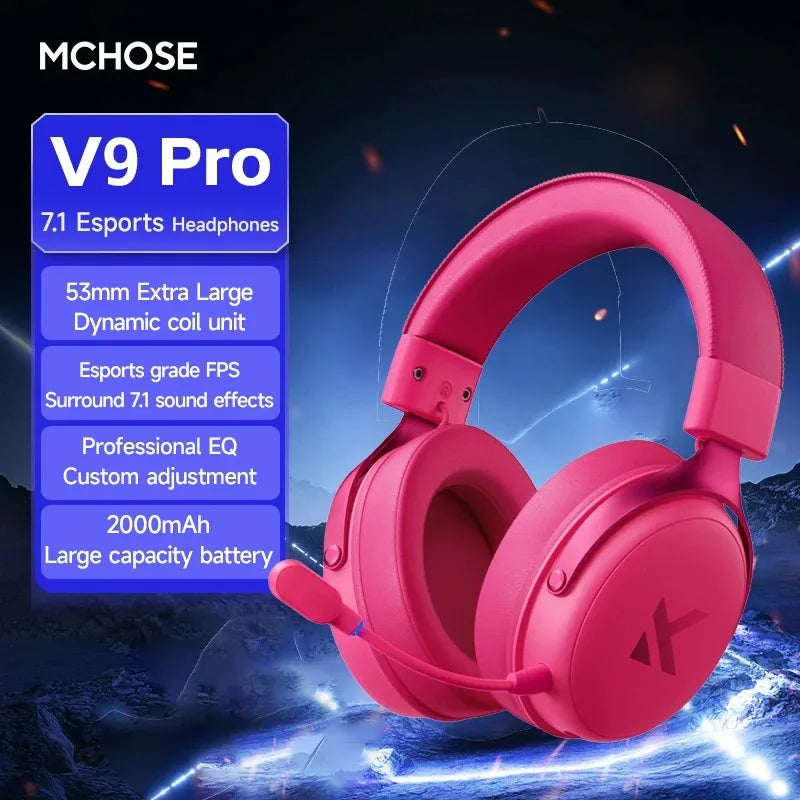 MCHOSE V9 Pro Wireless Gaming Headset 7.1 Surround Sound, Bluetooth 5.3 Headphones with Noise Cancelling Mic, Low Latency PC Gaming Headset