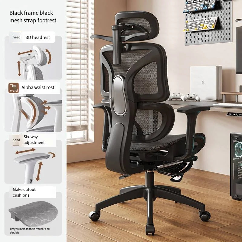 Ergonomic Gaming Chair Office Mesh Chair with 3D Lumbar Support, Adjustable Swivel Desk Chair, E-Sports Racing Chair with Footrest