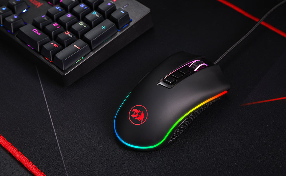 Mouse da gaming per PC Redragon M711 cablato, 7 pulsanti programmabili, RGB personalizzabile, 10,000 DPI, ergonomico