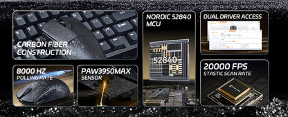 ATTACK SHARK R11 ULTRA 49g Carbon Fiber 8000Hz Wireless Gaming Mouse, 42000 DPI, 20000 FPS, PAW3950MAX, Nordic 52840 Chip