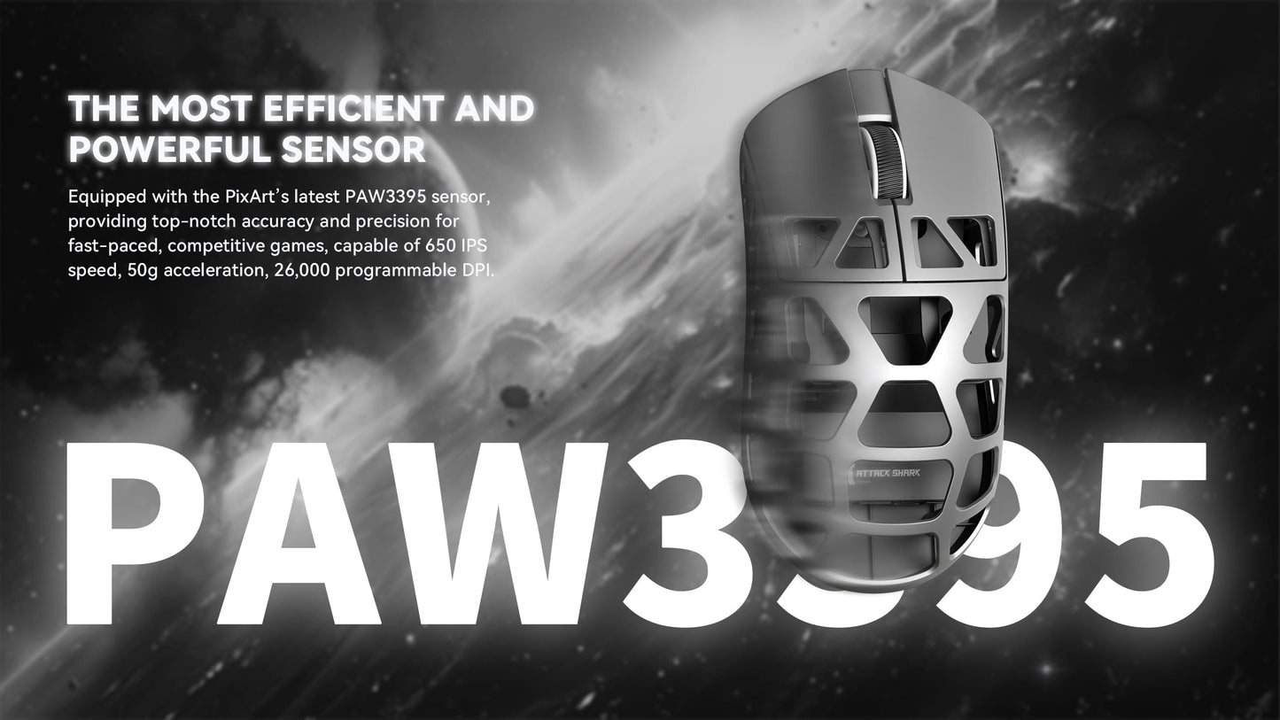 Mysz gamingowa ATTACK SHARK R3 ze stopu magnezu 8K SUPERLIGHT 8000Hz 6 regulowanych poziomów DPI do 26000 PAW3395 BT/2.4G bezprzewodowa/przewodowa