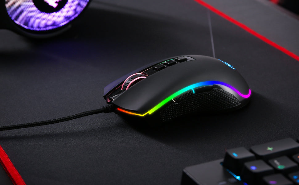 Mouse da gaming per PC Redragon M711 cablato, 7 pulsanti programmabili, RGB personalizzabile, 10,000 DPI, ergonomico