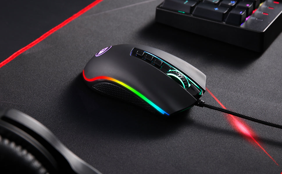 Mouse da gaming per PC Redragon M711 cablato, 7 pulsanti programmabili, RGB personalizzabile, 10,000 DPI, ergonomico