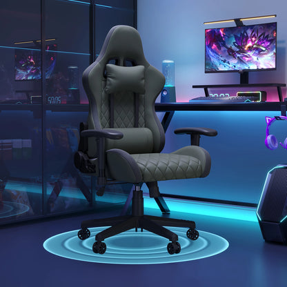 Superaly 72x58.5x125-133cm Ergonomic Gaming Chair RGB Light, Gamer Chair, PU Leather Office Chair with Headrest & Lumbar Cushion