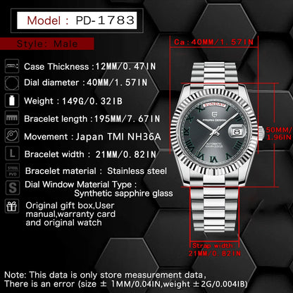 PAGANI DESIGN 2024 New DD40 NH36A Men's Watches Luxury Automatic Mechanical Watch For Men AR Sapphire Glass Date Wristwatch Men