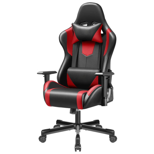 Gaming chair multi-directional adjustable PU leather ergonomic lumbar support Headrest Black Red