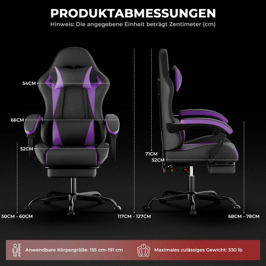 Ergonomic Gaming Chair with Lumbar Support Pillow & Headrest, Adjustable Gamer Chair for PC, Comfortable Gaming Chair for Adults