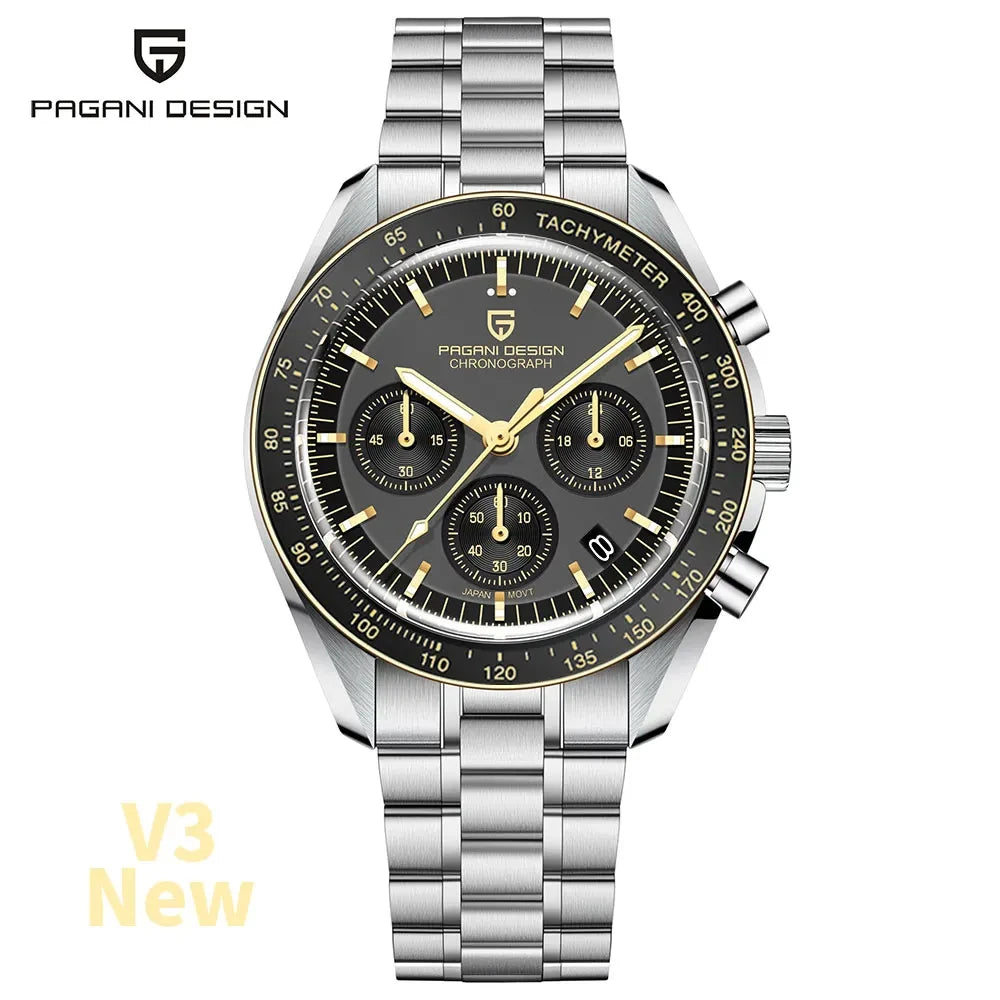 PAGANI DESIGN 2026 New V6 Moon Men's Watch Luxury Quartz Speed Sports Chronograph Watch For Men Watch AR Sapphire Glass Local Shipping