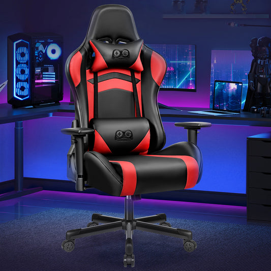 Ergonomic Gaming Chair PU Leather Office Chair with Adjustable Armrests, Waterproof Racing Chair, 150kg Heavy Duty Reclining Gaming Seat