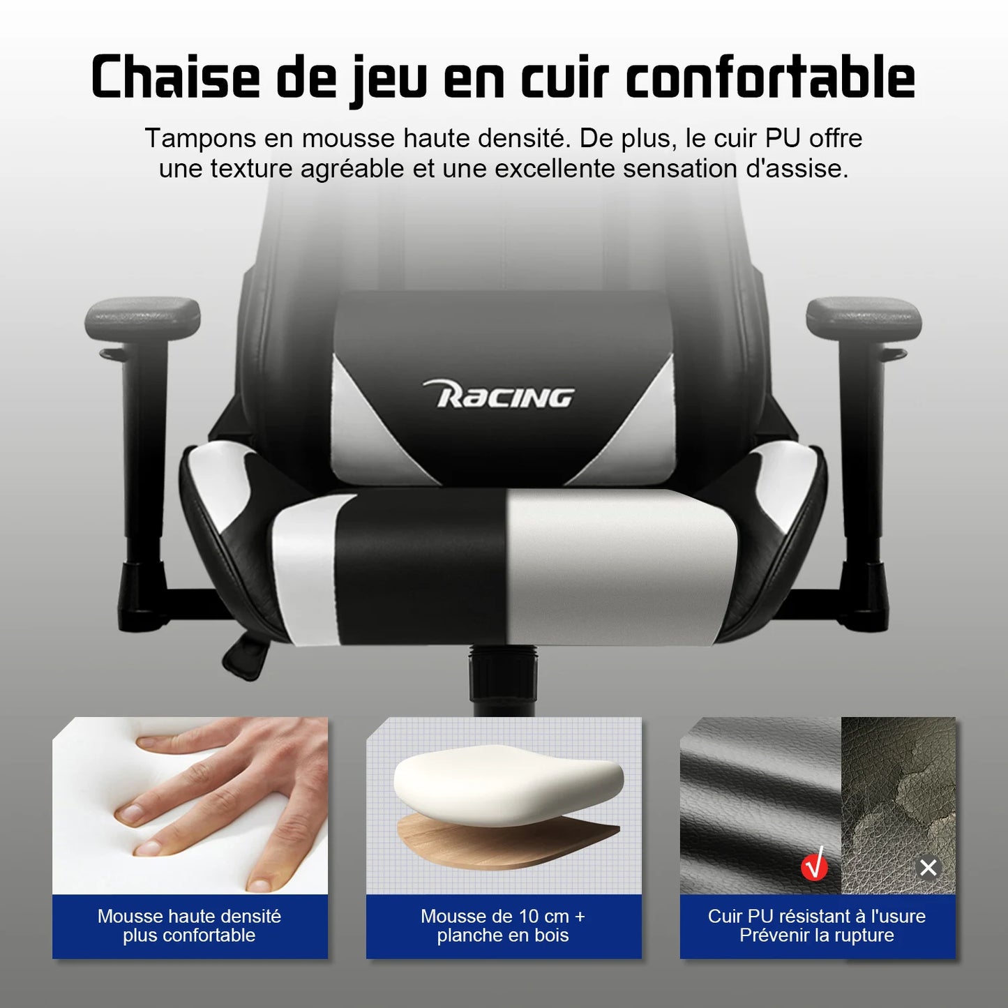 Hiazurm Office chair，Gaming chair for adults with adjustable backrest and armrests，Gaming chair with 3D wing contour design，Ergonomic office chair with S-shaped back support，Gaming chair with one-piece steel frame