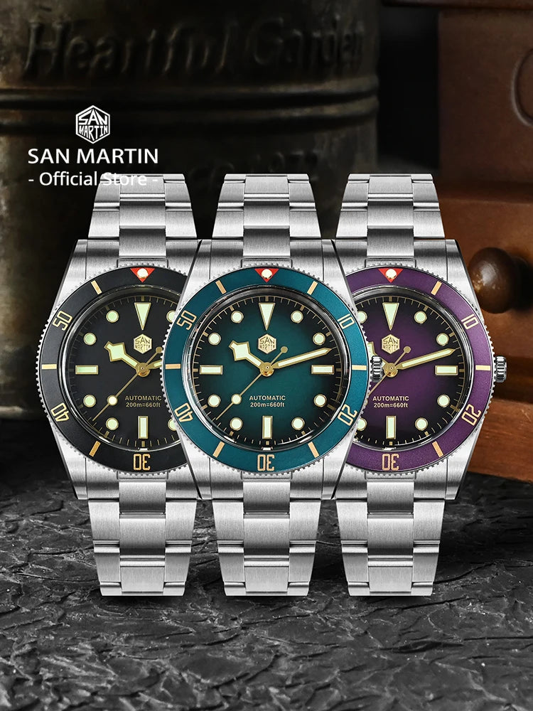 San Martin New 37mm BB54 Vintage Diver Watch ST2130 Automatic Mechanical Men Wristwatch Sapphire Luminous Waterproof 200m SN0138