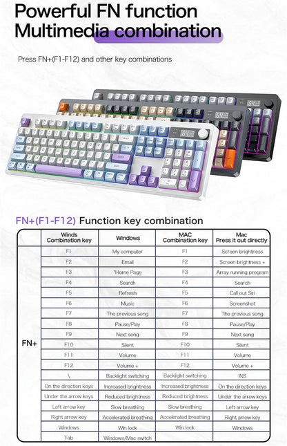 Spanish Wireless Keyboard Russian Spanish Arabic Korean 100% Keyboard Layout With Volume Knob TK100 RGB Light Type C Bluetooth