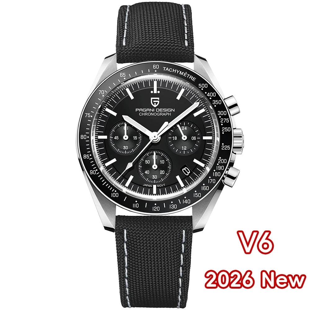 PAGANI DESIGN 2026 New V6 Moon Men's Watch Luxury Quartz Speed Sports Chronograph Watch For Men Watch AR Sapphire Glass Local Shipping