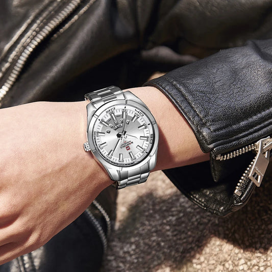 NAVIFORCE men’s watch, made entirely of steel, water-resistant, casual style, quartz movement with date display – Luxury men’s wristwatch from a leading brand.