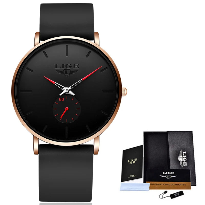 Montre pour homme LIGE – Style sportif et tendance, marque de luxe, étanche, design épuré et ultra-fin, montre à quartz pour homme.