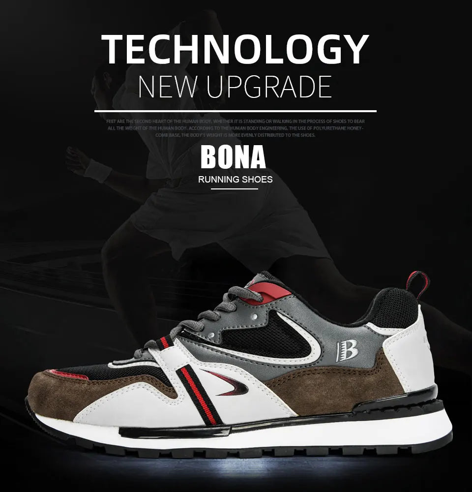 BONA New Designer Action Leather Sport Shoes Men's Sneakers Running Shoes Men's Tennis Walking Footwear Trendy Fitness