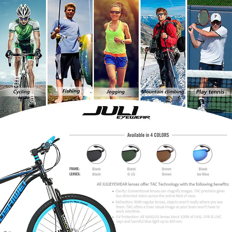 JULI Sports Sunglasses for Men Women TR90 Rimless Frame UV400 Protection for Cycling Running Fishing Baseball Driving 8001