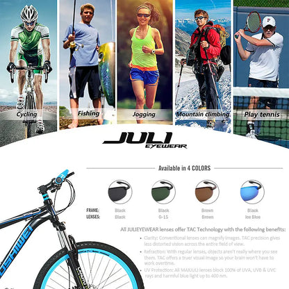 JULI Sports Sunglasses for Men Women TR90 Rimless Frame UV400 Protection for Cycling Running Fishing Baseball Driving 8001