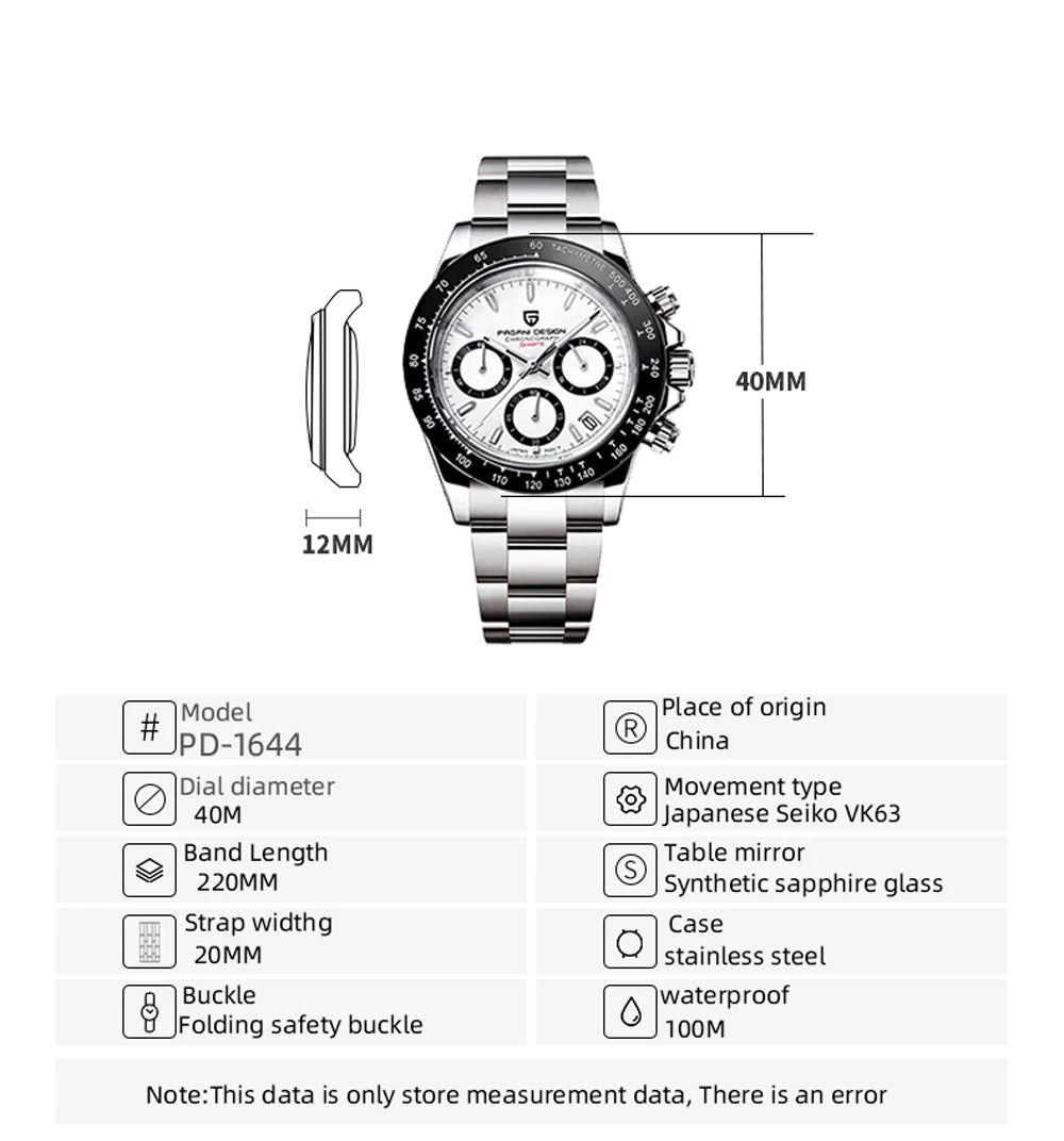 2026 New PAGANI DESIGN Brand Luxury Quartz Watch Sapphire Waterproof Luminous Men watch Japan VK63 Movt All Steel Chronograph