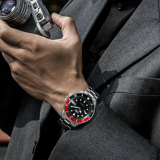 Classic mechanical watch for men – Luxury brand, business style, automatic movement, rotating bezel, luminescent dial, steel bracelet
