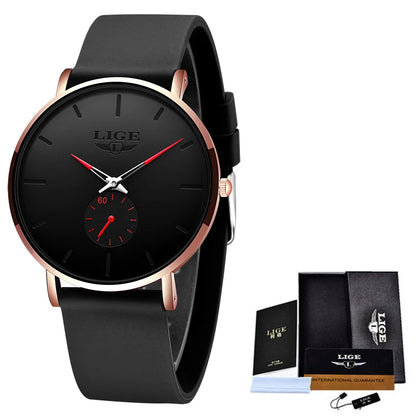 Montre pour homme LIGE – Style sportif et tendance, marque de luxe, étanche, design épuré et ultra-fin, montre à quartz pour homme.