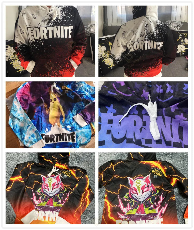 Fortnite Hoodies Pullover Sweatshirt Victory Royale 3D Hoodies Streetwear Hooded Tops for Kids Birthday Gifts