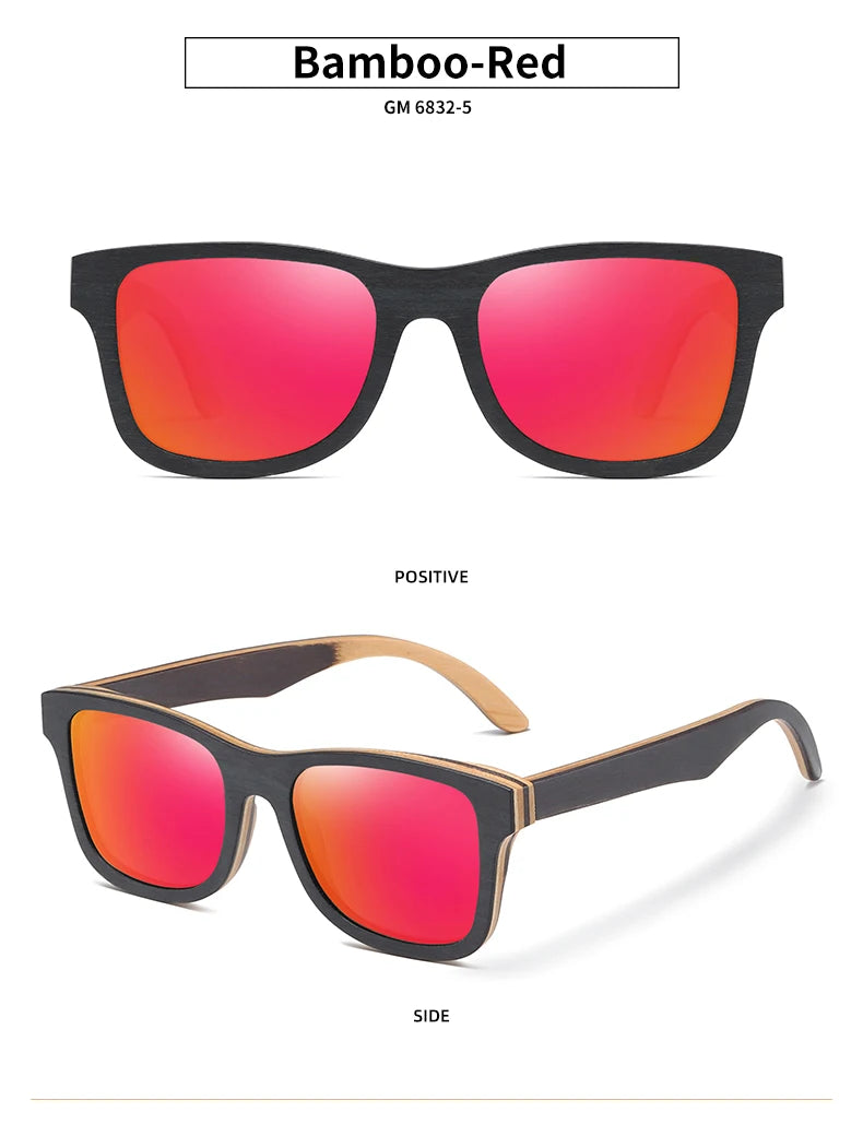 GM 100% Natural Skateboard  Wooden Sunglasses Handmade Polarized Mirror Coating Lenses Eyewear Wood Sunglasses