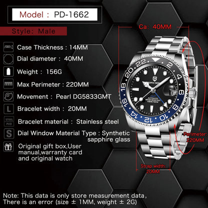 2025 New PAGANI DESIGN Luxurys Men Mechanical Watches Stainless Steel GMT Watch Top Brand Sapphire Glass Men for Watch PD-1662