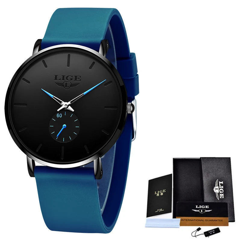 Montre pour homme LIGE – Style sportif et tendance, marque de luxe, étanche, design épuré et ultra-fin, montre à quartz pour homme.