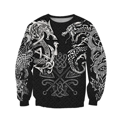 Sudadera con capucha Fashion Fenrir Wolf And Dragon Tattoo 3D con estampado integral para hombre, unisex, con cremallera, estilo casual, DW0220